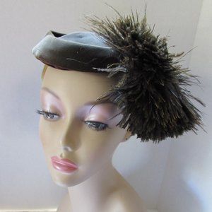 Vintage Tilt Hat Brown Velvet Ostrich Feather